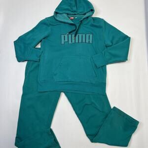 Puma Hoodie Sweatshirt Pants Set Womens Large Pullover Low Rise Tracksuit Logo